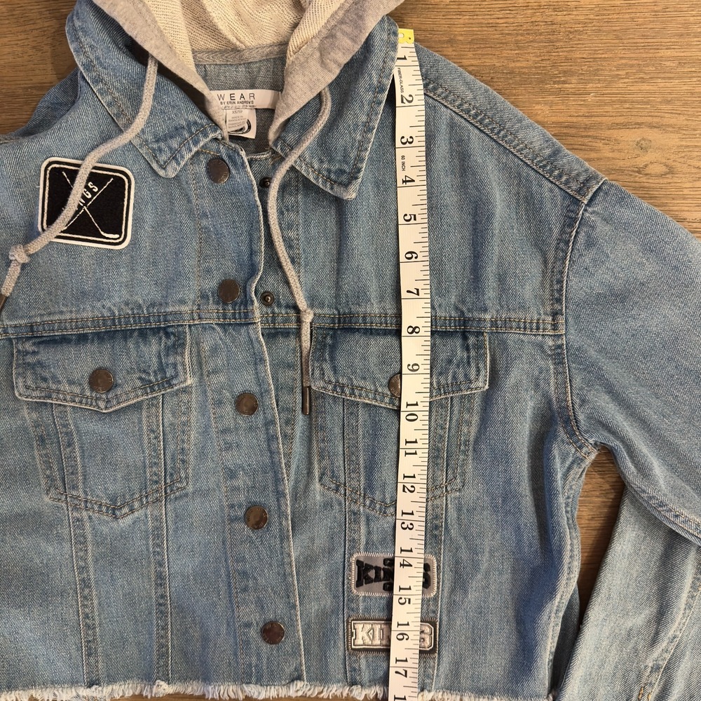LA Kings Jean Jacket - Women's Crop Hooded Denim Jacket-WEAR by Erin Andrews-XS - Picture 8 of 16